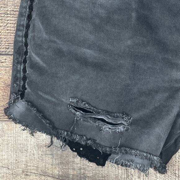 Free People Distressed Shorts Frayed Hem Gray Denim Black Trim Size 29 - Picture 3 of 10